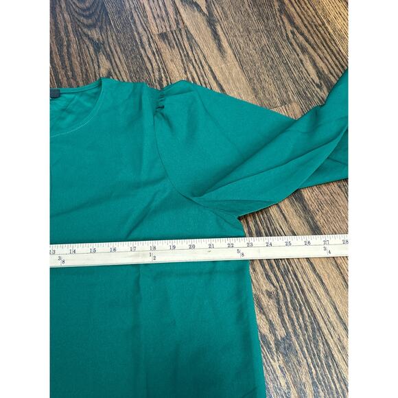 J Crew Blouse Top Puff Sleeve Satin Back Crepe Long Sleeve BL712 Green LT NEW - Picture 6 of 7
